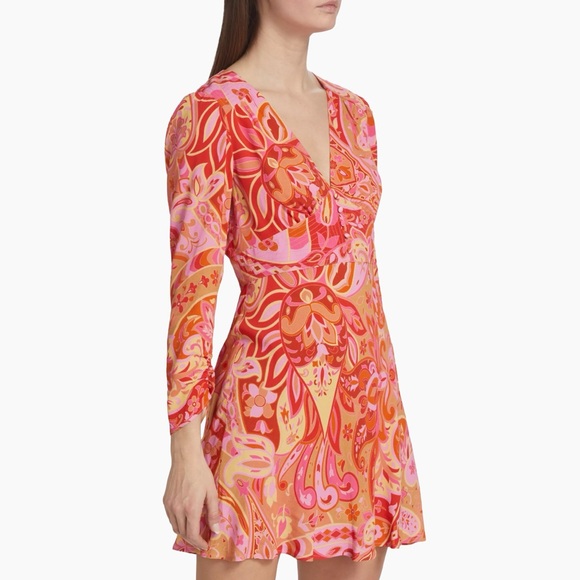 Rixo Jules Abstract Print Mini Dress 100% Silk Paisley Pink Retro Hippie Boho XL - Picture 4 of 16